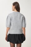 Kısa Kollu Fiyonklu Triko Bluz GRİ LDP0031