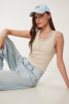 Kontrast Şeritli Kalın Askılı Örme Atlet KREM LNS0035