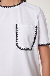 Kontrast Şertili Örme T-shirt BEYAZ LTP0013