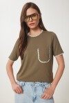 Kontrast Şertili Örme T-shirt HAKİ LTP0013
