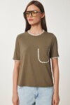 Kontrast Şertili Örme T-shirt HAKİ LTP0013