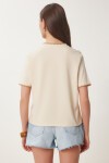 Kontrast Şertili Örme T-shirt KREM LTP0013