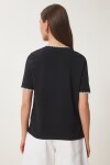 Kontrast Şertili Örme T-shirt SİYAH LTP0013