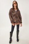 Leopar Desenli Dik Yaka Şardonlu Sweatshirt BİSKÜVİ SİYAH LDP0025