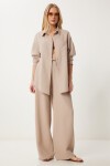 Oversize Müslin Gömlek Pantolon Takım BEJ LSA0014