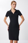 Polo Yaka Fitilli Mini Örme Elbise SİYAH LMX0110