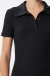 Polo Yaka Fitilli Mini Örme Elbise SİYAH LMX0110