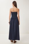 Straplez Midi Denim Elbise KOYU MAVİ LNS0039