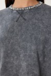 Taş Detaylı Yıkamalı Pamuklu Örme T-shirt ANTRASİT LHC0014