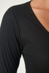 V Yaka 2li Paket Crop Örme Bluz SİYAH BEYAZ LUB0092