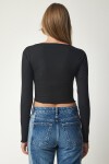 V Yaka 2li Paket Crop Örme Bluz SİYAH BEYAZ LUB0092