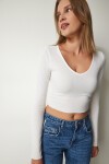 V Yaka 2li Paket Crop Örme Bluz SİYAH BEYAZ LUB0092