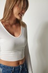 V Yaka 2li Paket Crop Örme Bluz SİYAH BEYAZ LUB0092