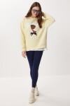 Ayıcık Armalı Baskılı Oversize Örme Sweatshirt SARI LMC0074