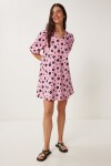 Balon Kollu Desenli Poplin Elbise PEMBE SİYAH LRC0004