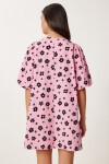 Balon Kollu Desenli Poplin Elbise PEMBE SİYAH LRC0004