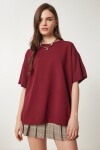 Basic Oversize Örme T-shirt BORDO LHW0003