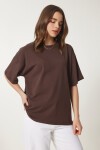 Basic Oversize Örme T-shirt KAHVERENGİ LHW0003