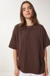 Basic Oversize Örme T-shirt KAHVERENGİ LHW0003