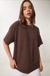 Basic Oversize Örme T-shirt KAHVERENGİ LHW0003