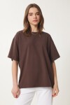 Basic Oversize Örme T-shirt KAHVERENGİ LHW0003