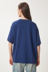 Basic Oversize Örme T-shirt LACİVERT LHW0003