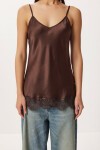 Dantelli Saten Yüzeyli Kamisol Bluz KAHVERENGİ LNT0024
