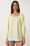 Düğmeli Müslin Bluz SARI LMX0088