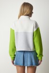 Fermuarlı Yaka Şardonlu Örme Crop Sweatshirt GRİ AÇIK YEŞİL LNJ0018