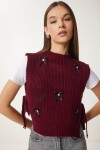 Fiyonklu Bağlamalı Crop Triko Süveter BORDO LMT0025
