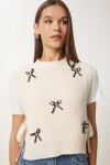 Fiyonklu Bağlamalı Crop Triko Süveter KREM LMT0025