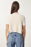 Fiyonklu Bağlamalı Crop Triko Süveter KREM LMT0025