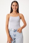 İkili İp Askılı Örme Bluz BEYAZ GRİ LLD0001