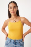 İkili İp Askılı Örme Bluz KOYU SARI BEYAZ LLD0001