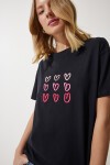 Kalp Nakışlı Pamuklu T-shirt SİYAH LMP0001
