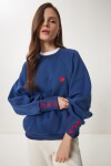 Kalp Nakışlı Şardonlu Örme Sweatshirt KOBALT MAVİ LMP0005