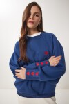 Kalp Nakışlı Şardonlu Örme Sweatshirt KOBALT MAVİ LMP0005