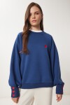 Kalp Nakışlı Şardonlu Örme Sweatshirt KOBALT MAVİ LMP0005