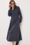 Kareli Midi Dokuma Elbise LACİVERT GRİ LLW0001
