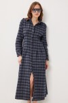 Kareli Midi Dokuma Elbise LACİVERT GRİ LLW0001