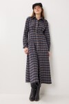 Kareli Midi Dokuma Elbise LACİVERT VİZON LLW0001