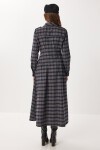 Kareli Midi Dokuma Elbise LACİVERT VİZON LLW0001