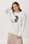 Leopar Baskılı Oversize Şardonlu Örme Sweatshirt EKRU LMC0078