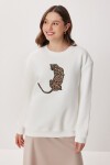 Leopar Baskılı Oversize Şardonlu Örme Sweatshirt EKRU LMC0078