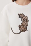 Leopar Baskılı Oversize Şardonlu Örme Sweatshirt EKRU LMC0078