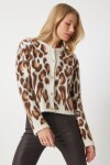 Leopar Desenli Kısa Sakallı Hırka KREM KAHVERENGİ LKB0007