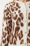 Leopar Desenli Kısa Sakallı Hırka KREM KAHVERENGİ LKB0007