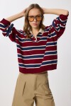 Polo Yaka Çizgili Triko Kazak BORDO LACİVERT LMW0024
