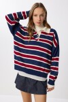 Polo Yaka Çizgili Triko Kazak LACİVERT BORDO LMW0024
