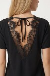 Sırt Detaylı Dantelli Örme Bluz SİYAH LNT0026
